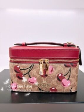 Coach Cosmetic Case In Signature Canvas With Cherry Print